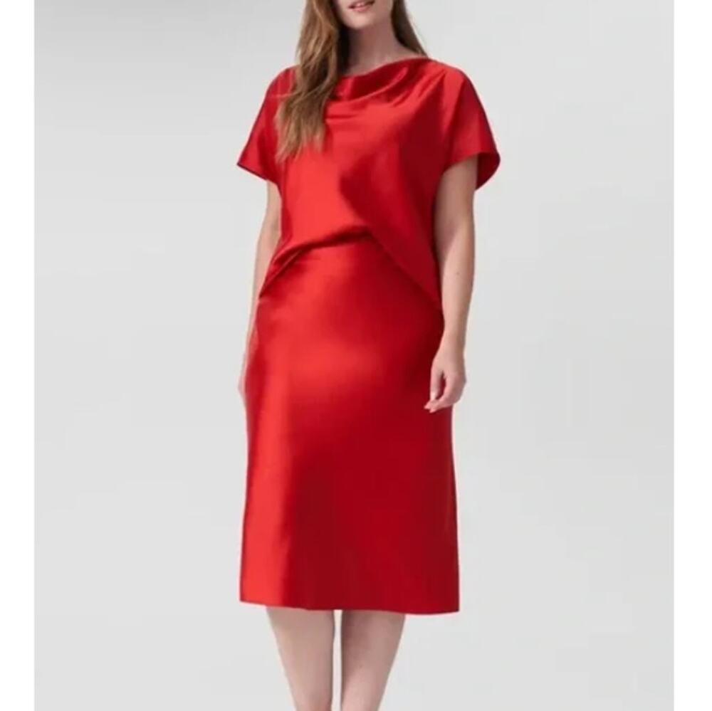 Anthropologie UNIVERSAL STANDARD Haute Red Ceecee Midi Bias Skirt Size 0